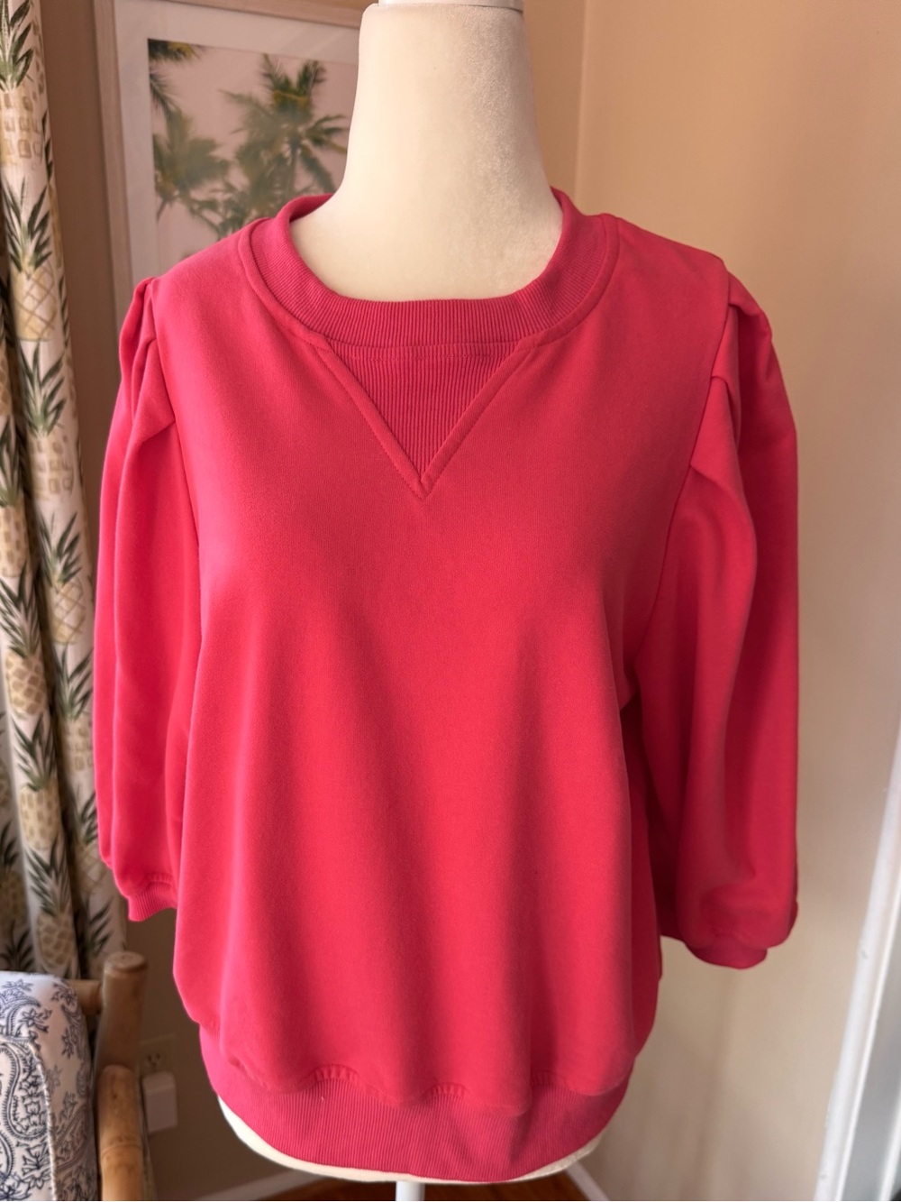 Pink Puff Sleeve Sweatshirt Premium French Terry 3/4 Sleeve Pullover The Greii